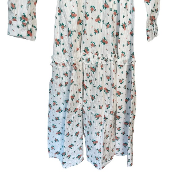 White Floral Button Down Belted Shirt Dress Size M - Picture 5 of 7